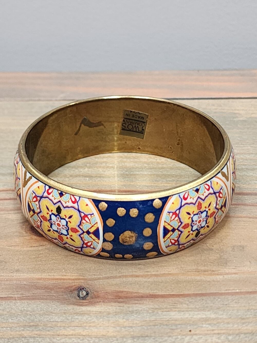 Twos Company Multicolor Enamel Bangle Bracelet Brass Tone Boho Retro Vintage